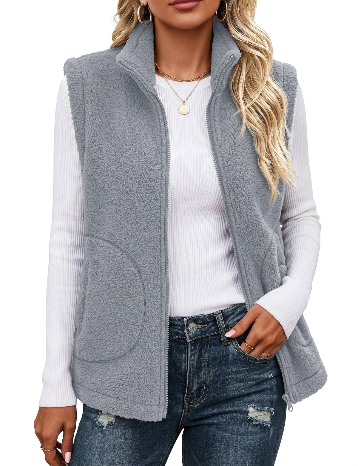 YUCOLEN Sherpa Vest for Women Sleeveless Fleece Fuzzy Zip Up Jackets Winter