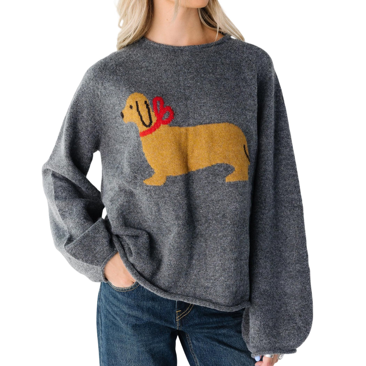 Women's Oversized Roll Neck Cute Animal Graphic Sweater Long Sleeve Chunky Knit Pullover Tops Casual Patterned Knitwear