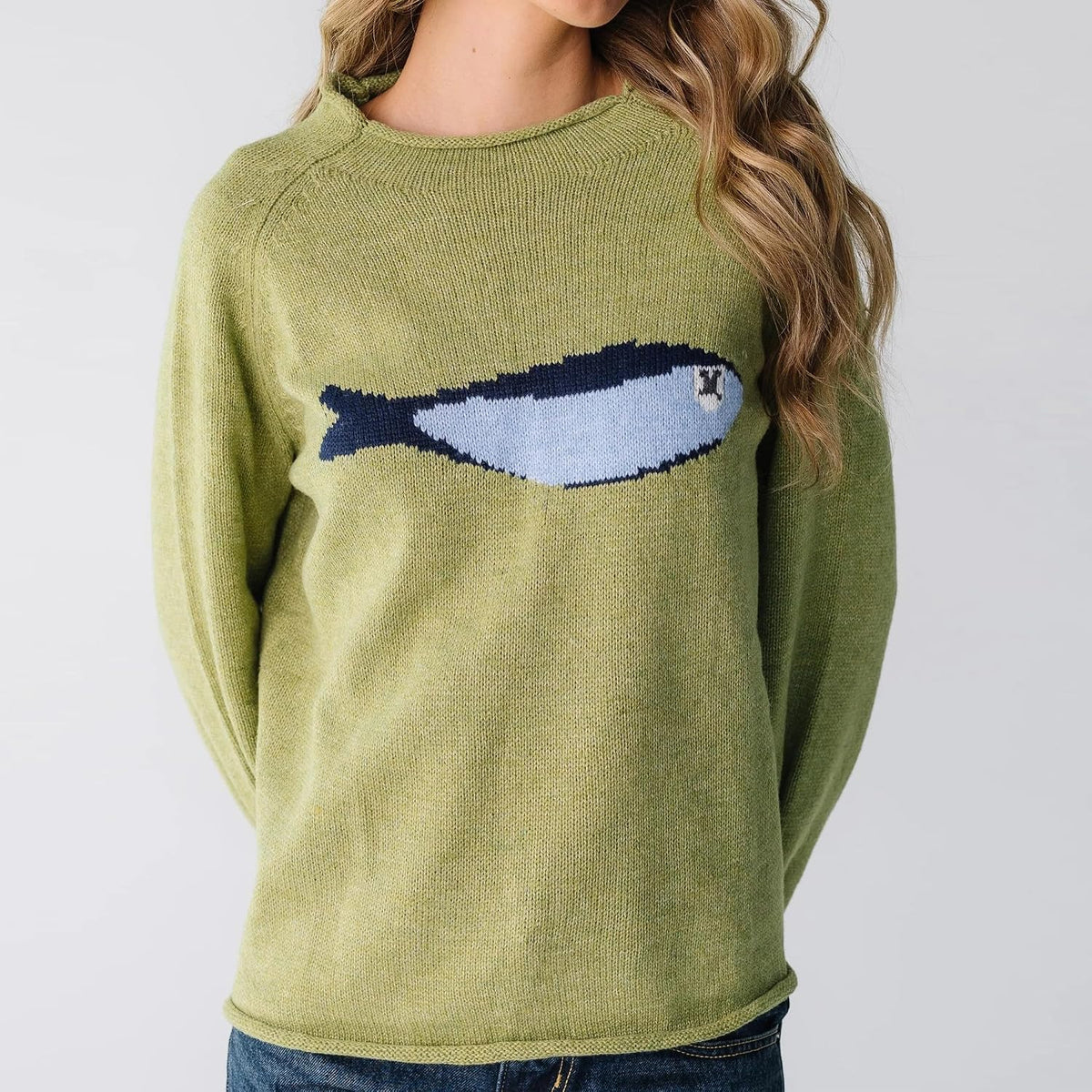 Women's Oversized Roll Neck Cute Animal Graphic Sweater Long Sleeve Chunky Knit Pullover Tops Casual Patterned Knitwear