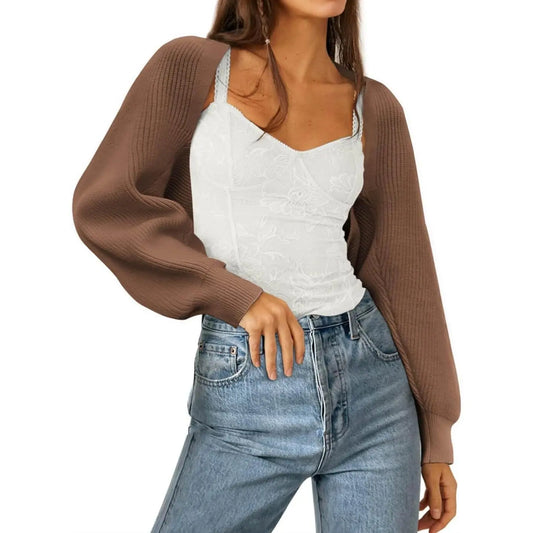 Women's 2025 Trend Hit Bolero Shrug Cardigan, Knitted Long Sleeve, Open Front, Cropped Cut, Sweaters for Women, Y2K Tops, Sohochic