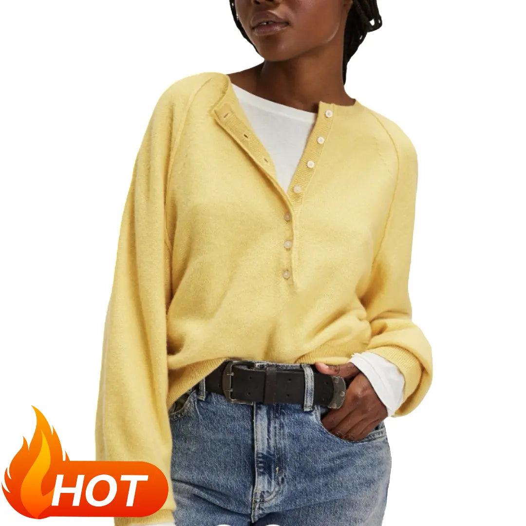 UANEO Womens Long Sleeve Kinitting Sweater Tops Half Button Sweaters Henley Neckline Casual Lightweight Solid Pullover Knitting