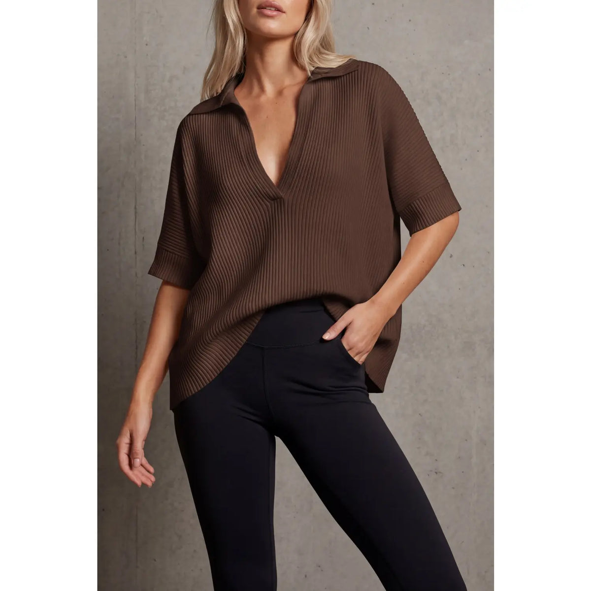 FISOEW Women's Knit Pullover Sweatshirt Oversized Deep V Neck Ribbed Long Sleeve Casual Lightweight Top for Women Knitwear Women's Clothes,back to school,back to school shopping Vneck Brown,sohochic