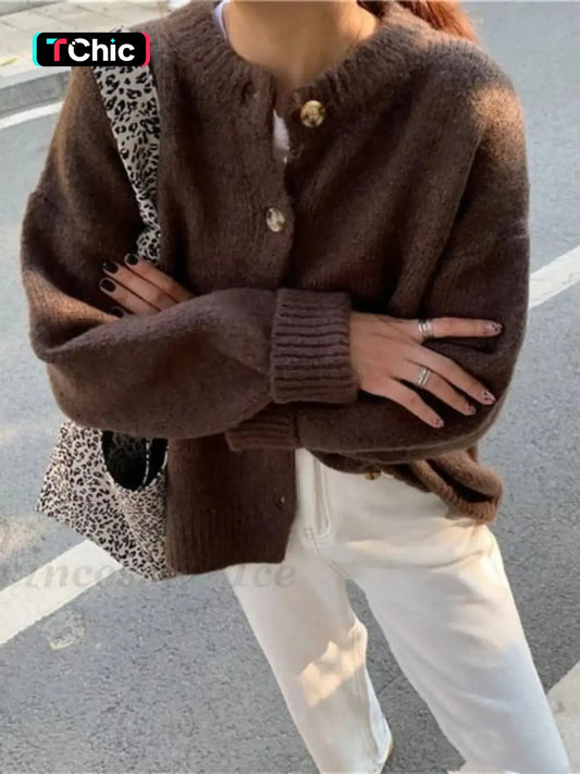 Women's Vintage Casual Commuter Loose Knit Cardigan, Fall & Winter Street Style, Old Money Women's New Year Christmas Design