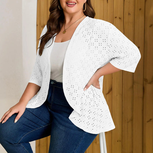 Eytino Plus Size Cardigan for Women Half Sleeve Netted Knit Ruffle Kimono Cover up Tops 2026 Spring Clothes(1X-5X)