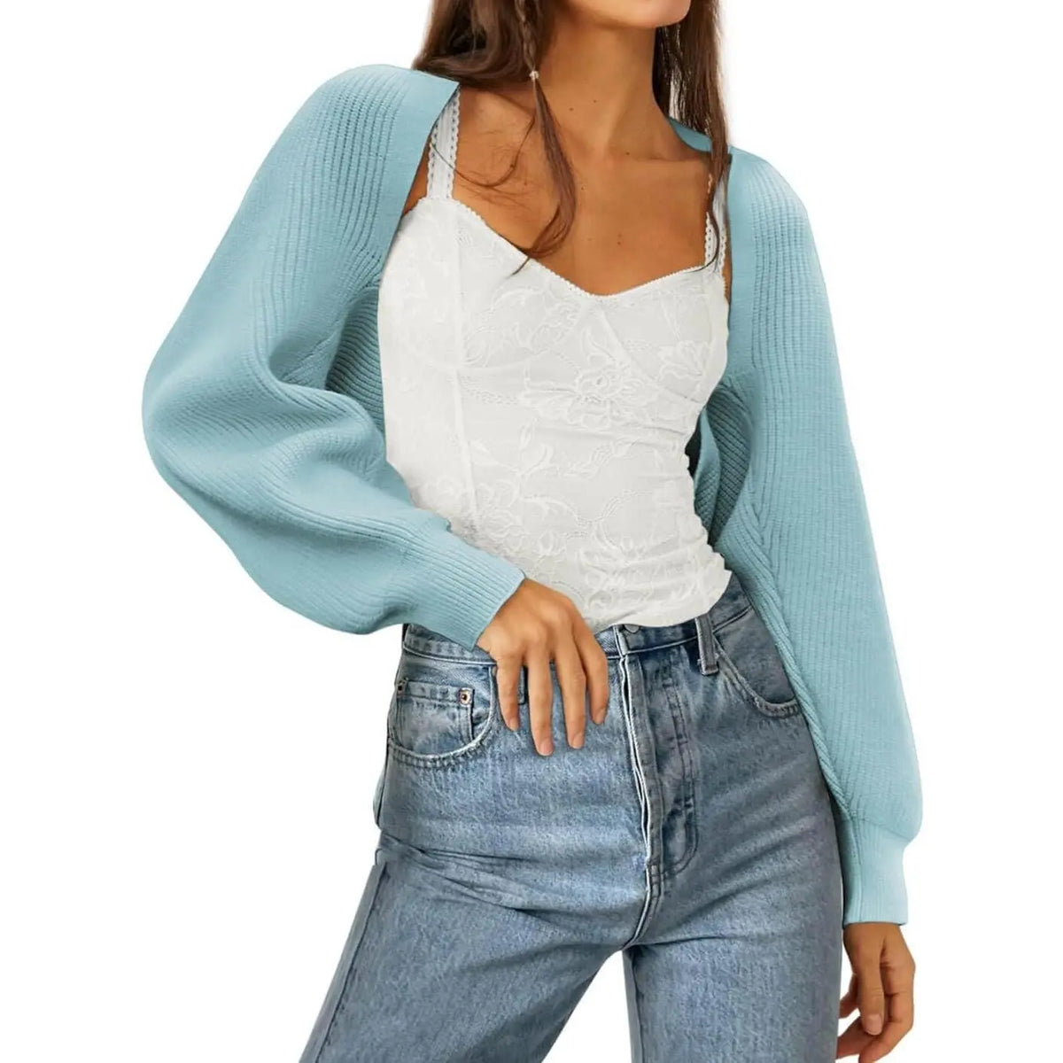 Women's 2025 Trend Hit Bolero Shrug Cardigan, Knitted Long Sleeve, Open Front, Cropped Cut, Sweaters for Women, Y2K Tops, Sohochic