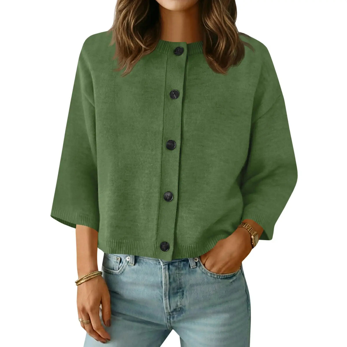 Saodimallsu Women's Basic Short Sleeve Knit Cardigan - Casual Lightweight Round Neck Button-Down Mixed Fibers Fabric Tops for Women, Easy Machine Wash Summer Everyday Wear