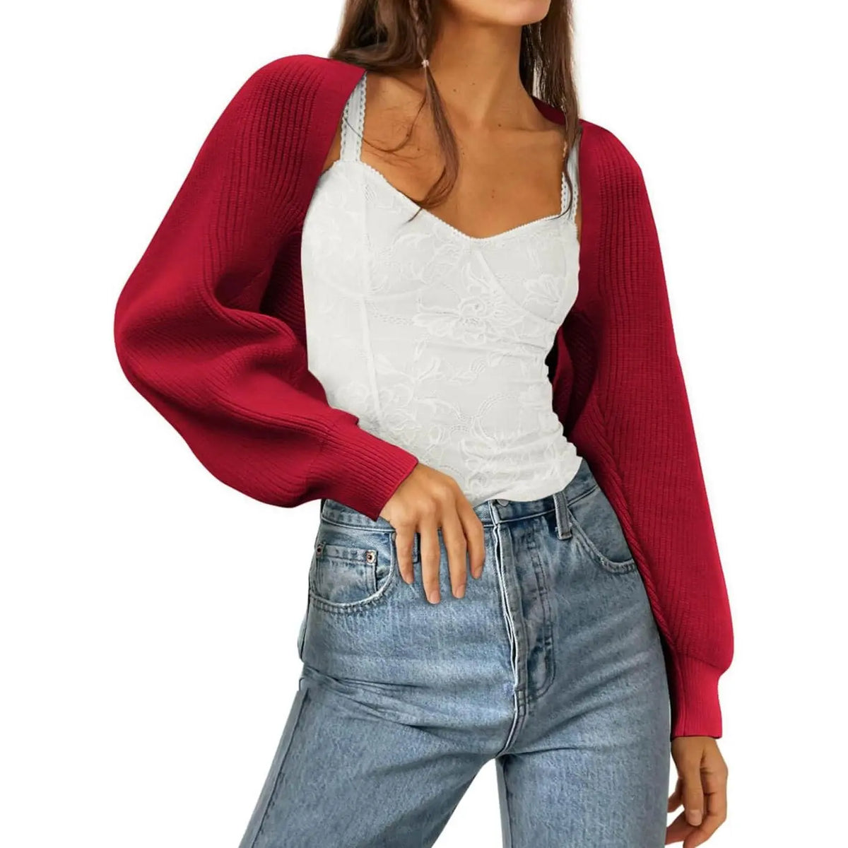 Women's 2025 Trend Hit Bolero Shrug Cardigan, Knitted Long Sleeve, Open Front, Cropped Cut, Sweaters for Women, Y2K Tops, Sohochic