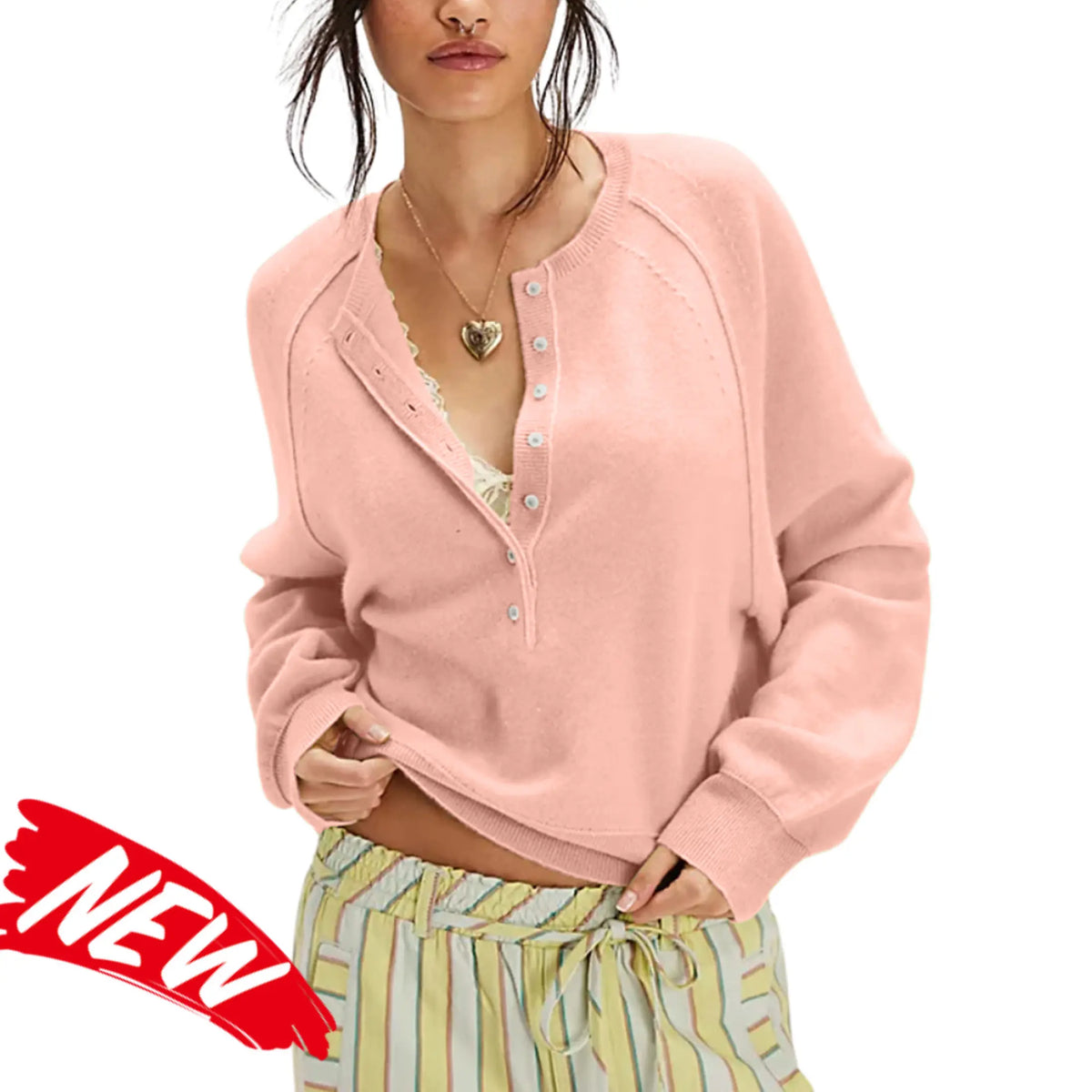 UANEO Womens Long Sleeve Kinitting Sweater Tops Half Button Sweaters Henley Neckline Casual Lightweight Solid Pullover Knitting