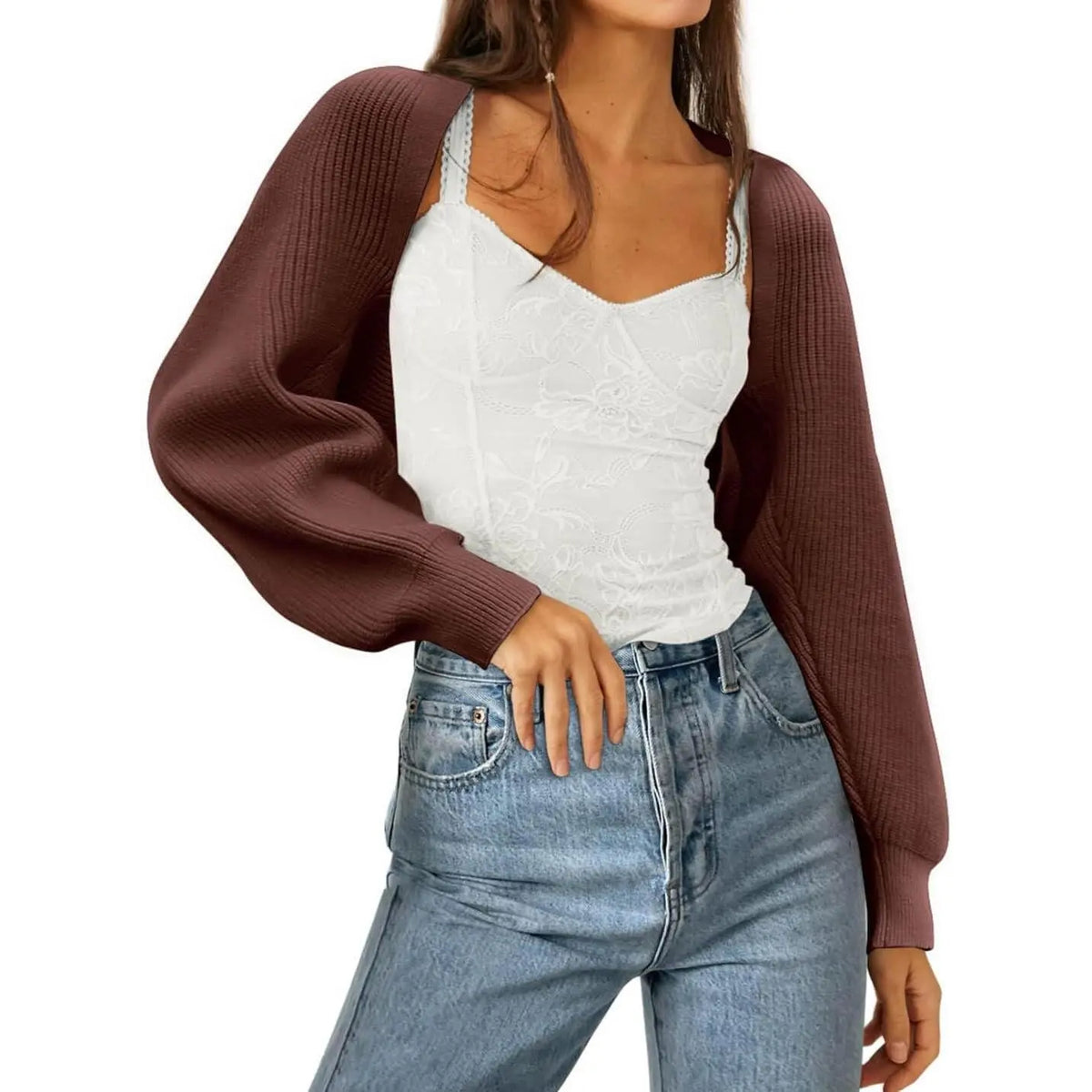 Women's 2025 Trend Hit Bolero Shrug Cardigan, Knitted Long Sleeve, Open Front, Cropped Cut, Sweaters for Women, Y2K Tops, Sohochic