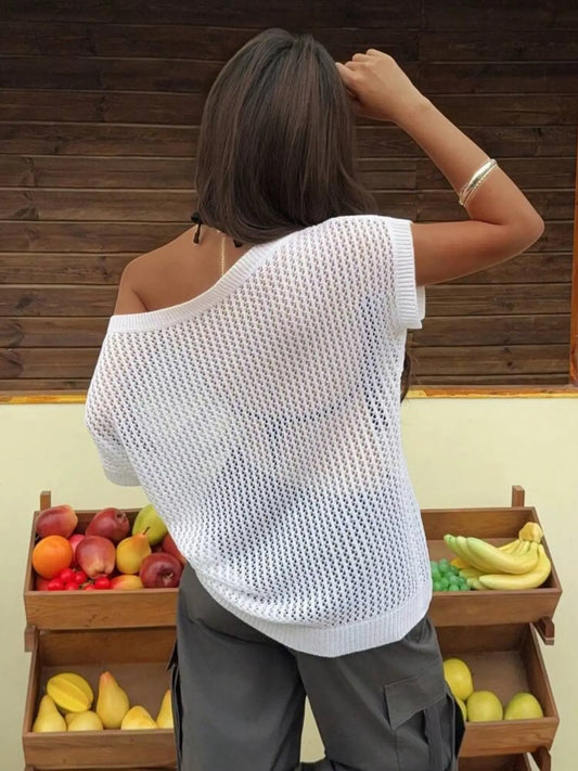 Elegant Sleeveless Knit Top, Loose Knit Tops, Chic Summer Fashion Women's Knitted Sweater, European Style Hollow Out Design, Perfect for Casual Everyday Wear, Knitwear