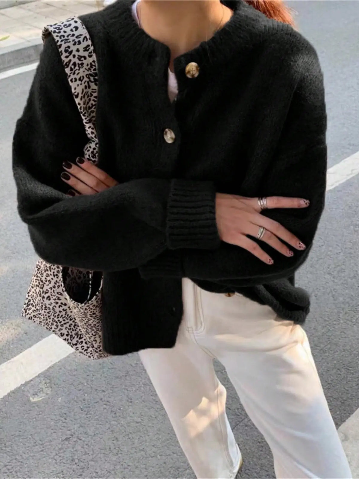 Women's Vintage Casual Commuter Loose Knit Cardigan, Fall & Winter Street Style, Old Money Women's New Year Christmas Design