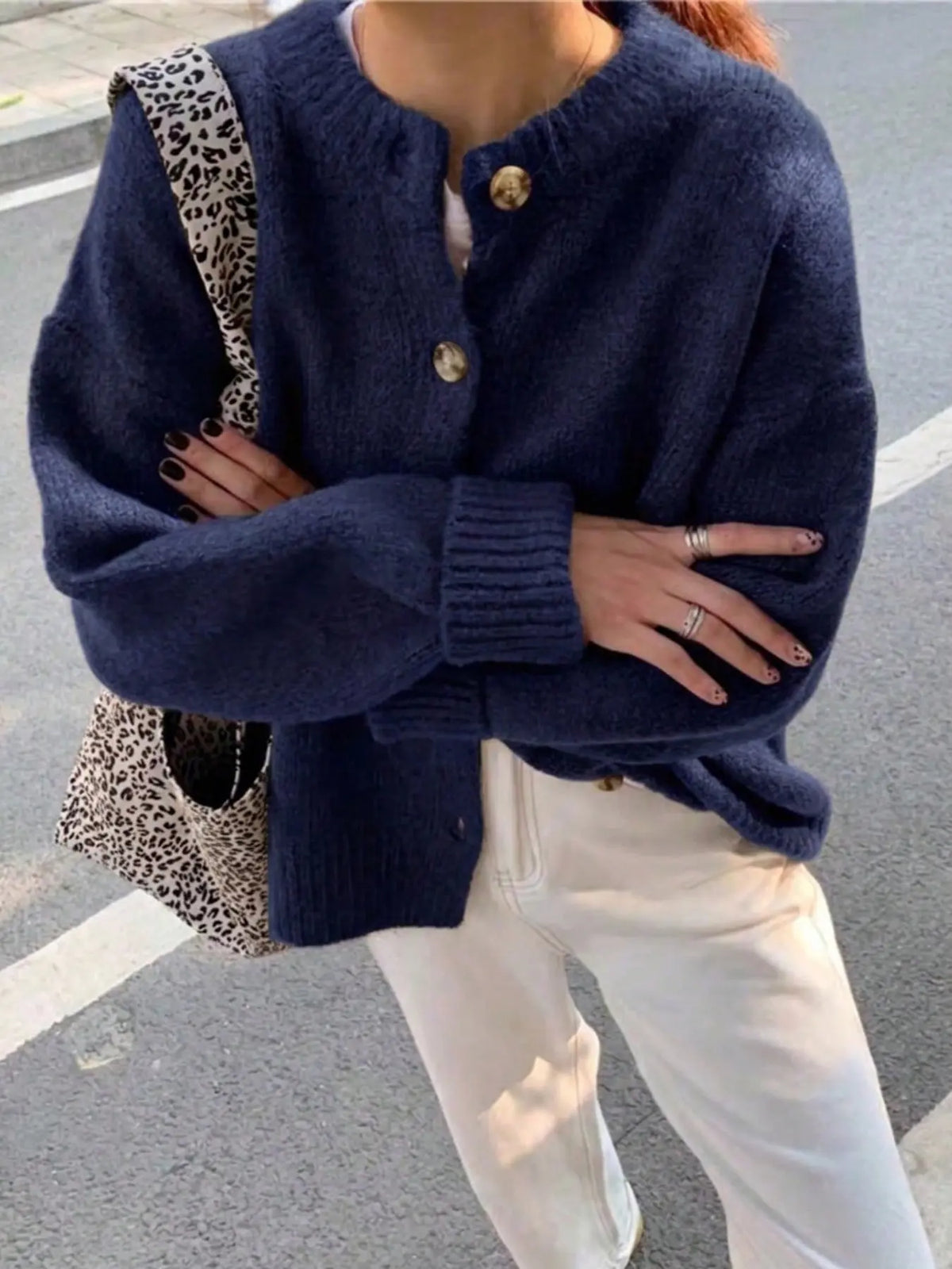 Women's Vintage Casual Commuter Loose Knit Cardigan, Fall & Winter Street Style, Old Money Women's New Year Christmas Design