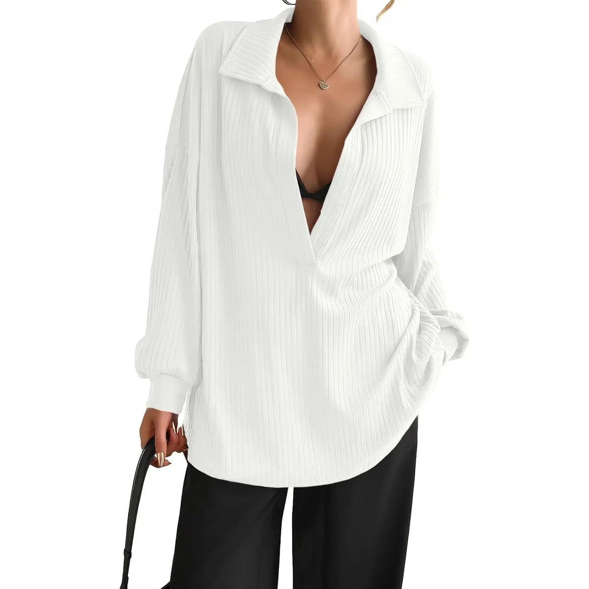 FISOEW Women's Knit Pullover Sweatshirt Oversized Deep V Neck Ribbed Long Sleeve Casual Lightweight Top for Women Knitwear Women's Clothes,back to school,back to school shopping Vneck Brown,sohochic