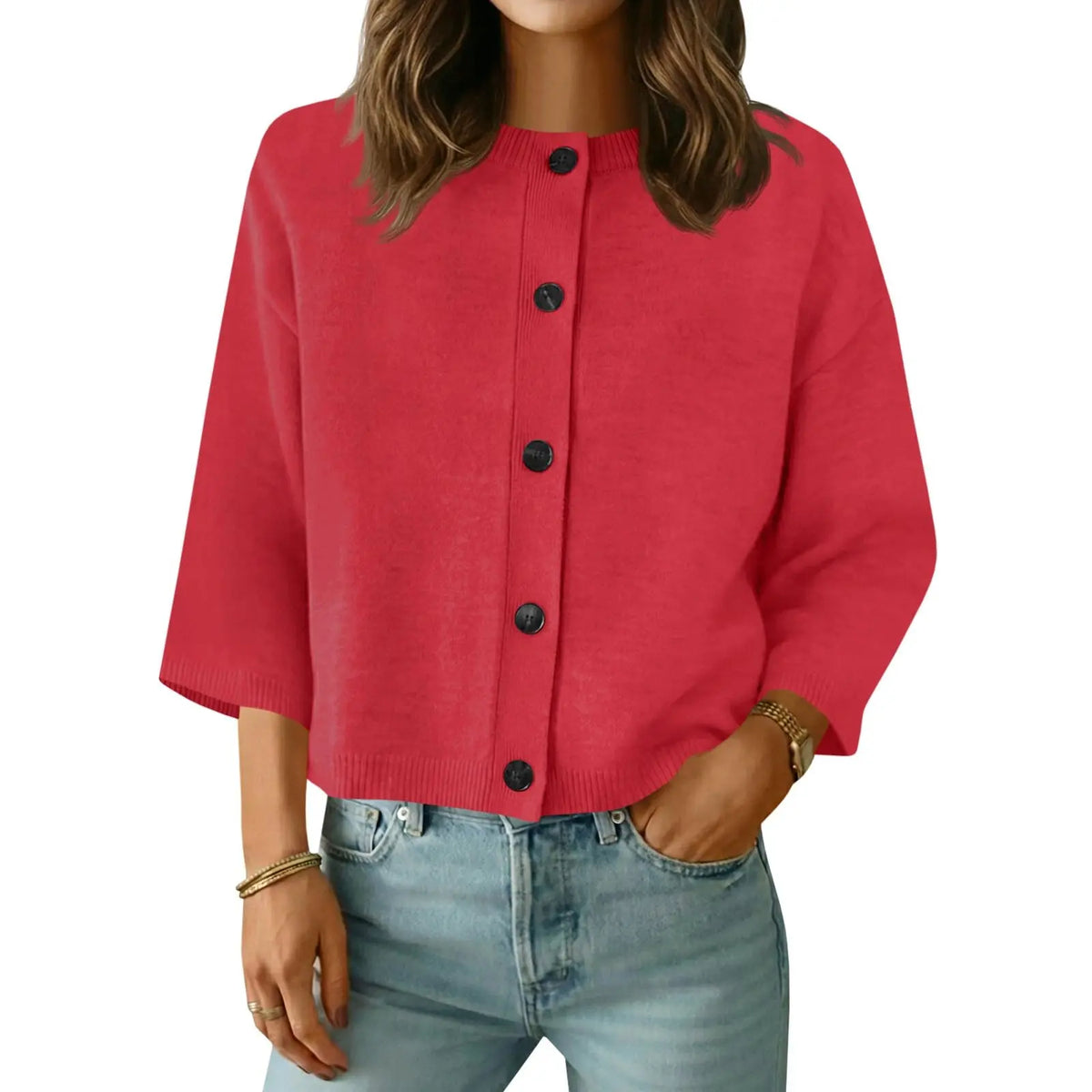 Saodimallsu Women's Basic Short Sleeve Knit Cardigan - Casual Lightweight Round Neck Button-Down Mixed Fibers Fabric Tops for Women, Easy Machine Wash Summer Everyday Wear