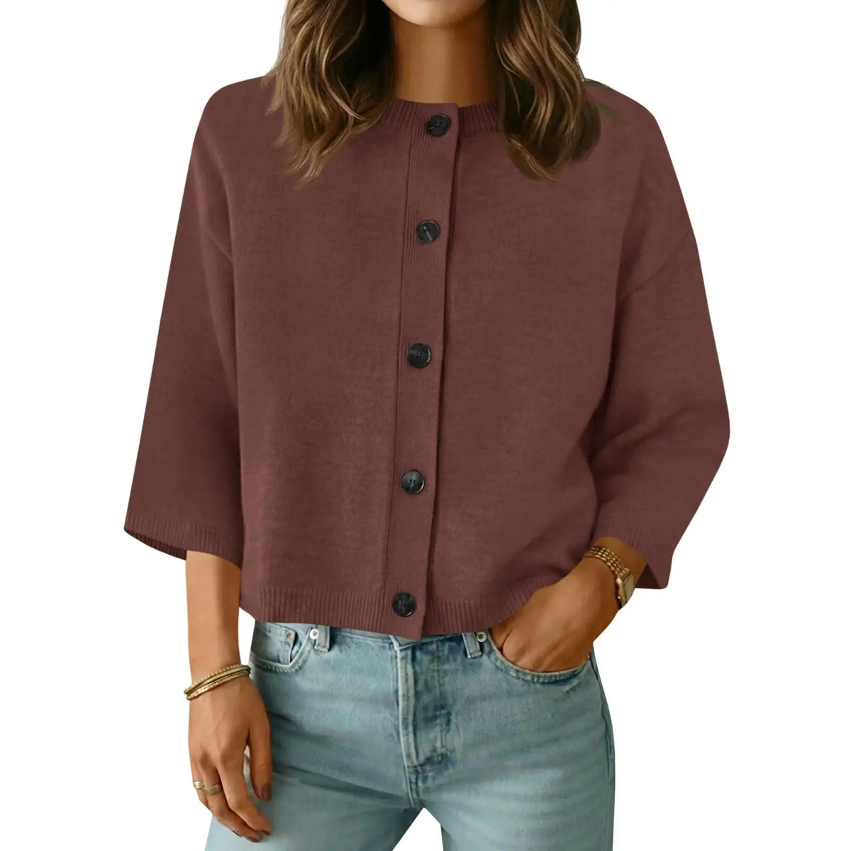 Saodimallsu Women's Basic Short Sleeve Knit Cardigan - Casual Lightweight Round Neck Button-Down Mixed Fibers Fabric Tops for Women, Easy Machine Wash Summer Everyday Wear
