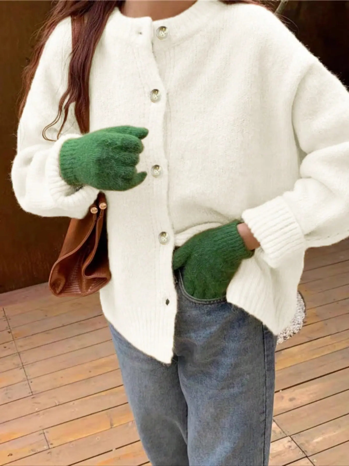 Women's Vintage Casual Commuter Loose Knit Cardigan, Fall & Winter Street Style, Old Money Women's New Year Christmas Design