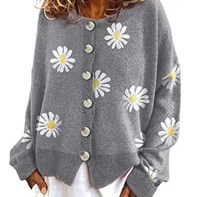 utcoco Women's Floral Oversized Cropped Cable Knit Cardigan - Aesthetic Stretchy Clothes with Button-Down Design, Lightweight Top for Halloween & Thanksgiving Occasions