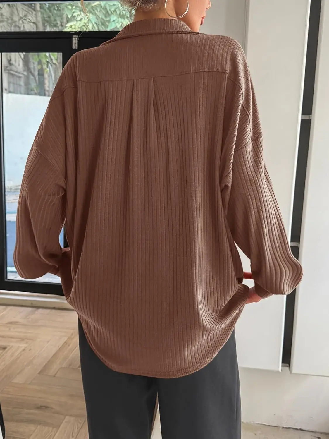 FISOEW Women's Knit Pullover Sweatshirt Oversized Deep V Neck Ribbed Long Sleeve Casual Lightweight Top for Women Knitwear Women's Clothes,back to school,back to school shopping Vneck Brown,sohochic