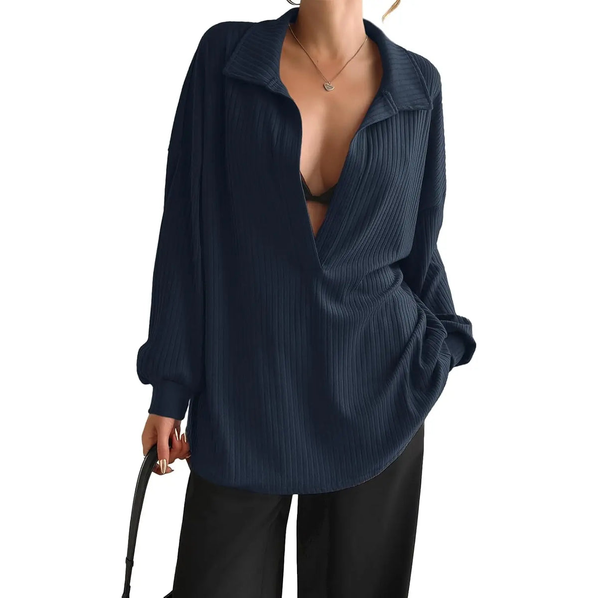 FISOEW Women's Knit Pullover Sweatshirt Oversized Deep V Neck Ribbed Long Sleeve Casual Lightweight Top for Women Knitwear Women's Clothes,back to school,back to school shopping Vneck Brown,sohochic