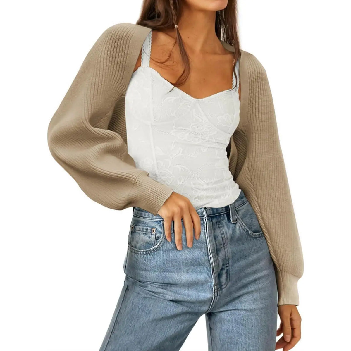 Women's 2025 Trend Hit Bolero Shrug Cardigan, Knitted Long Sleeve, Open Front, Cropped Cut, Sweaters for Women, Y2K Tops, Sohochic
