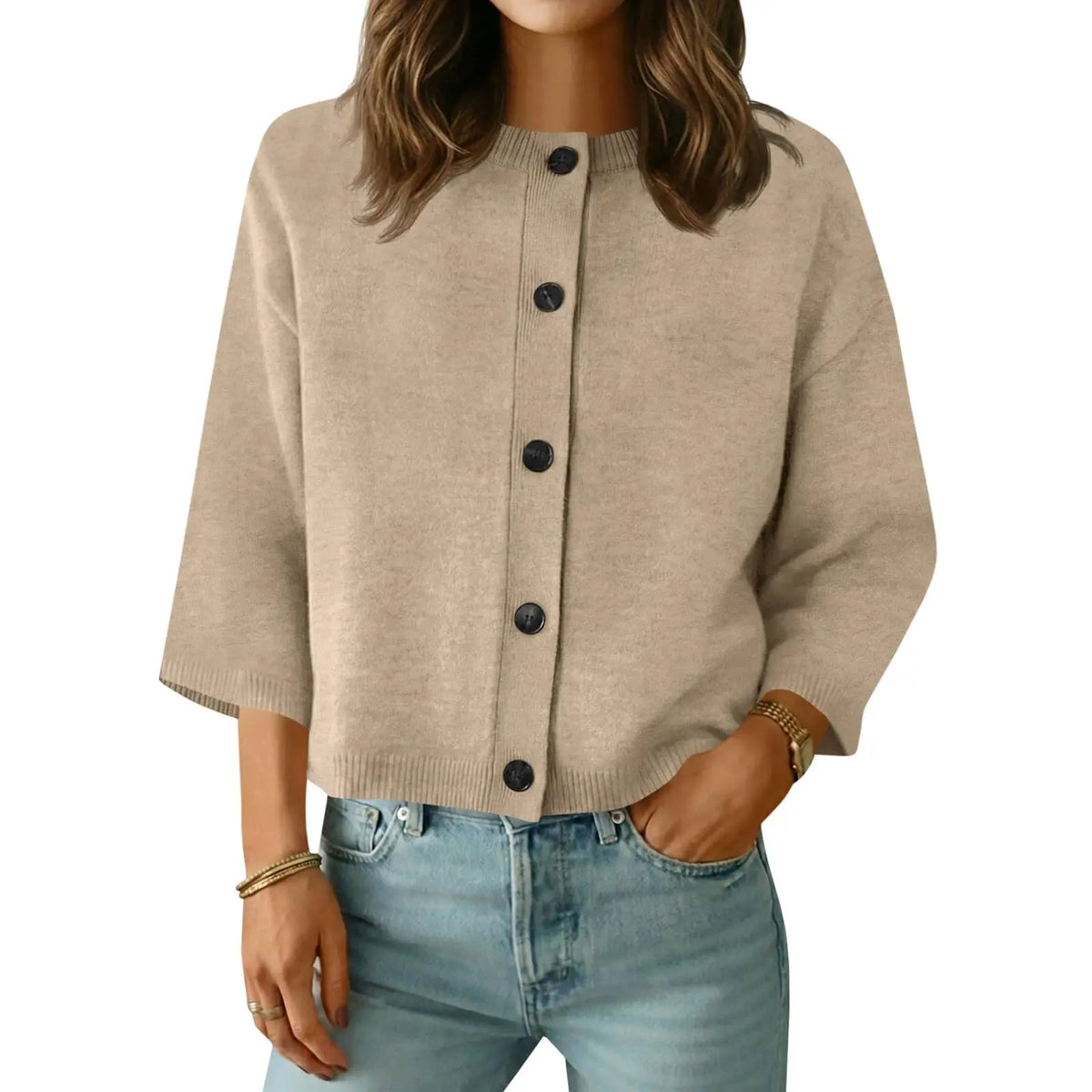 Saodimallsu Women's Basic Short Sleeve Knit Cardigan - Casual Lightweight Round Neck Button-Down Mixed Fibers Fabric Tops for Women, Easy Machine Wash Summer Everyday Wear