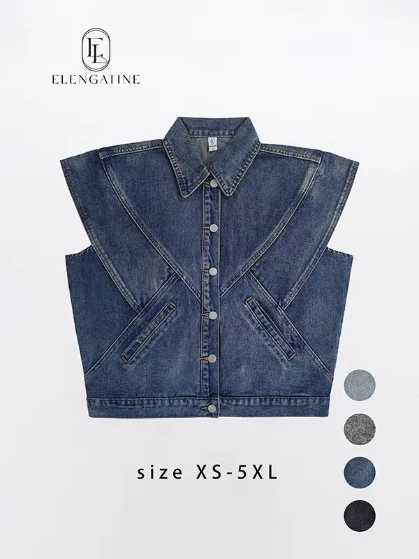 Women's Plus Size Boho Denim Vest - Boho Clothing, Wide Shoulders, Casual Rounded Collar, Sleeveless Freedom, Button-Front Style, Slit Pockets, Minimalist Layer Over Tees for Instant Polish Jacket