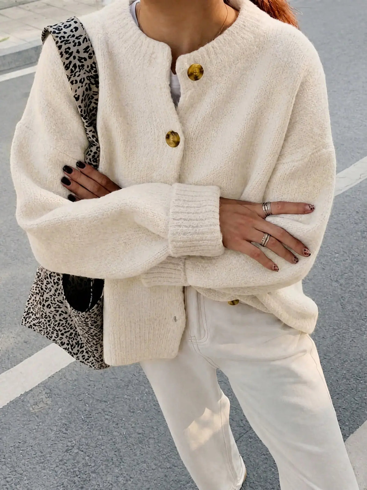 Women's Vintage Casual Commuter Loose Knit Cardigan, Fall & Winter Street Style, Old Money Women's New Year Christmas Design