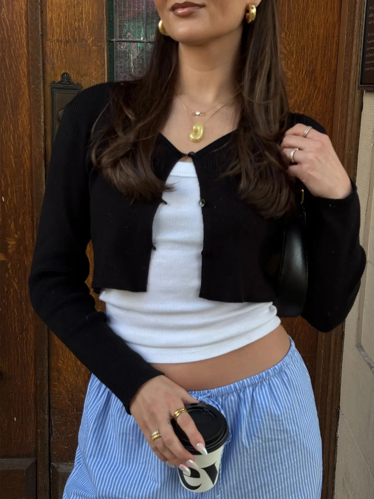 Women's Ribbed Solid Color V Neck Buttons Long Sleeve Knitwear Cardigan T-shirt Top, Casual Slim Fitted Crop Top, Casual Fashionable Top, Party Club Daily Coat Outerwear for Ladies Spring Fall Streetwear