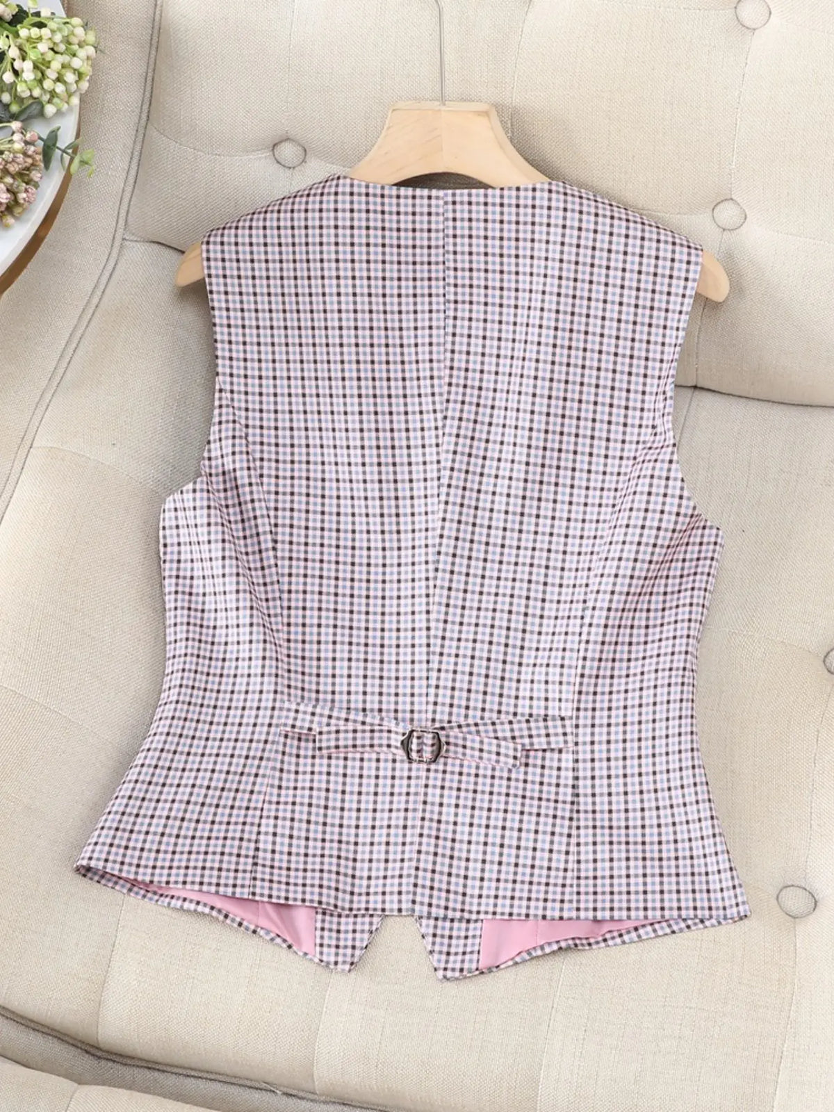 High-End Retro Houndstooth Women's Sleeveless Vest Cardigan, New Fashion Loose Fit Lightweight Design, Winter Short Fitted Pattern Pro, Button Front Vest