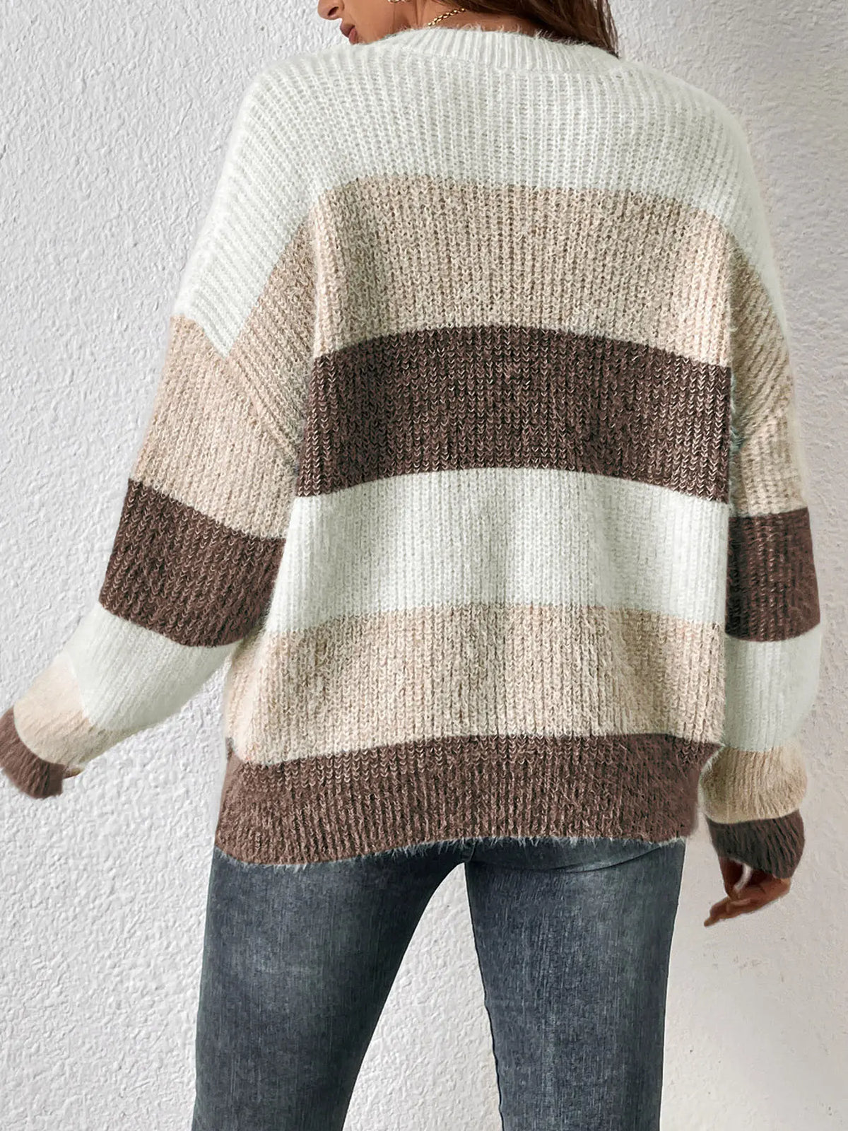 Women's Striped Sweater, Casual Drop Shoulder Long Sleeve Loose Jumper, Knitted Top for Fall & Winter, Women's Fashion Clothing for Everyday Wear, Womenswear, Knitwear