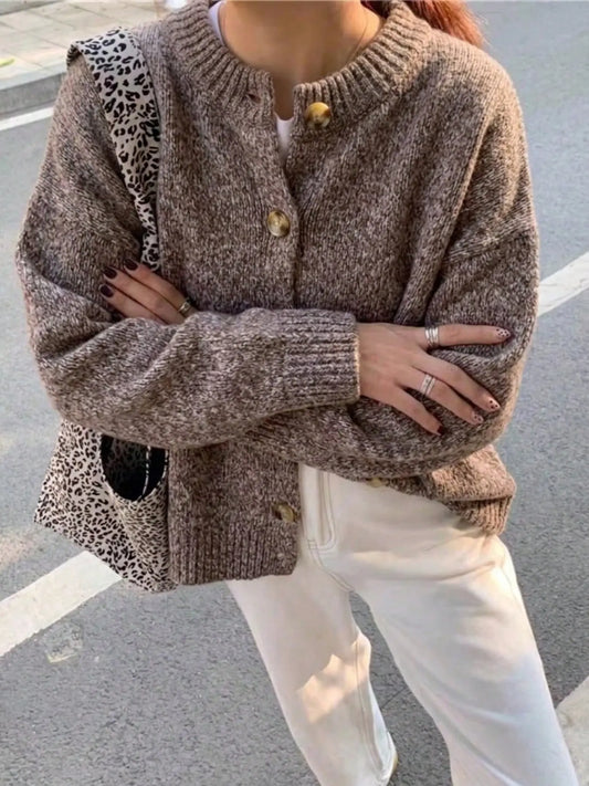 Women's Vintage Casual Commuter Loose Knit Cardigan, Fall & Winter Street Style, Old Money Women's New Year Christmas Design
